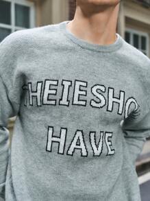 Claim Dot Men's Crew Neck Letter Graphic Detail Casual Pullover Sweater - Grey - View 5