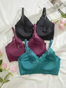 Snug Zone 3 pièces Set soutien-gorge avec doublure à tasse détachable, bord ondulé sans couture, confortable
