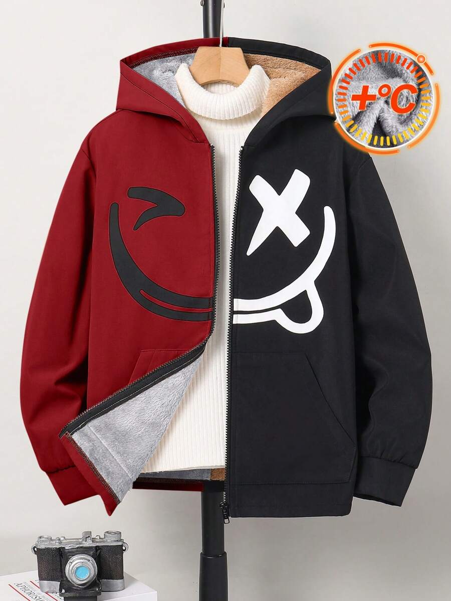 Chaqueta cortavientos con capucha para niño preadolescente, con estampado gráfico, parches y contraste de colores, mangas largas, forro grueso, adecuada para la escuela, el jardín, la playa, el cumpleaños, primavera, verano, otoño e invierno