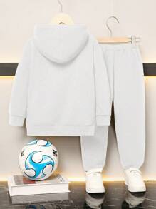 SHEIN 2pcs/Set Young Boys Casual College Style Comfortable Fashion Loose Fit Hoodie Sweatshirt & Pants, Suitable For Daily Wear, School, Outdoor, Sports, Autumn/Winter - White - View 2