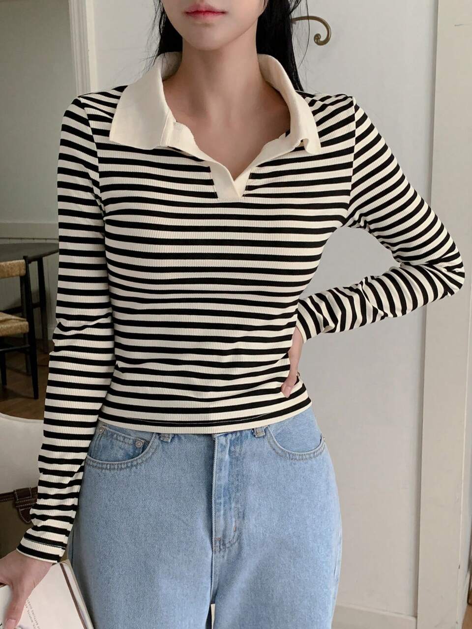 Women Casual Striped Long Sleeve Top, Daily Wear