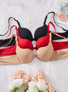 3 件装纯色钢圈全罩杯超细纤维胸罩 - 彩色 - 查看 4