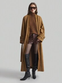 Ontre 2025 New Women's Brown Long Sleeve Casual Loose Collar-Less Trench Coat, Elegant Oversized Outerwear, For Women, Spring, Valentine's Day