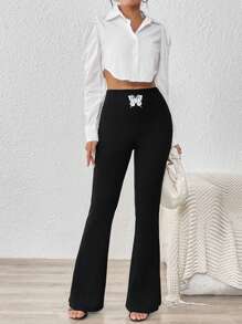 Calvaya Slim-Fit Flared Leg Casual Solid Color Pants, Minimalist Fashion For Daily Wear