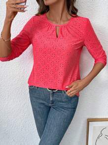 EMERY ROSE Camiseta de mujer de manga larga y cuello redondo de unicolor casual, de estilo minimalista, para uso diario