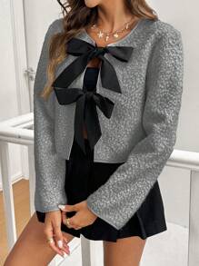 SHEIN Frenchy Casual Colorblock Lace-Up Cropped Jacket For Autumn/Winter