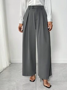 SHEIN Clasi Women's Comfortable Casual Ice Silk Straight-Leg Trousers, Suitable For All Seasons - Grey - View 1