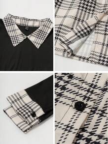 SHEIN Clasi Plaid Print Contrast Collar 2 In 1 Tee