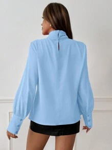 Chiquease Elegant Christmas Red Women's Blouse With Ribbon Bow Back Decor - Blue - View 2