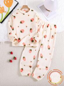 Tween Girls Soft & Warm Flannel Pajamas Set - Long Sleeve Top And Heart Printed Fluffy Pants, Casual Loose Fitting 2 Pieces Homewear Set, Mommy And Me Matching Outfits (Sold Separately In 3 Sets) - White - View 3