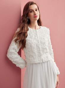 MOTF PREMIUM ROMANTIC 3D FLORAL TEXTURED JACKET,SPRING/SUMMER - White - View 5