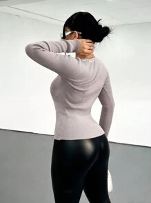 SHEIN SXY Suéter de mujer de cuello redondo de manga larga tejido para otoño/invierno, suéter, suéter tejido de mujer