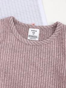 2 件套少女可爱有趣柔软毛绒罗纹针织纯色保暖长袖上衣和长裤睡衣套装带蝴蝶结头带，舒适贴身，适合秋冬季 - 藕粉色 - 查看 6