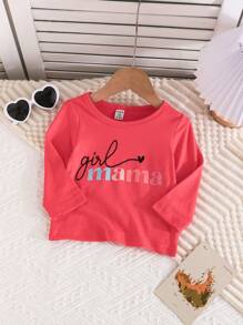 Set de 3 camisetas de manga larga con cuello redondo para bebé niña, con estampados de corazones y letras en varios colores, de uso casual y polivalente para primavera/otoño - Multicolor - Ver 3