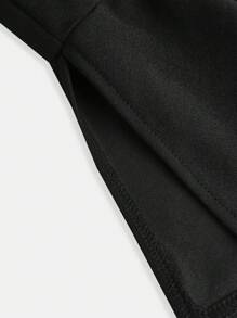 SHEIN Girlism 少女黑/秋/冬/优雅通勤/拼接PU荷叶边袖荷叶边连衣裙 - 黑色 - 查看 8