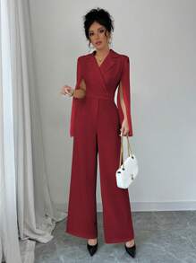 Chiquease Bộ đồ liền thân quấn cổ ve áo có dây buộc eo cho nữ vào dịp Giáng sinh - Màu Đỏ Sâu - Xem 3