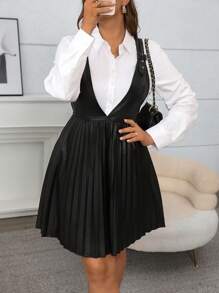 Calvaya Vestido casual con tirantes para tallas grandes, minimalista y de moda para uso diario, conjunto de mujer de piel de poliuretano