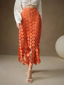 Anewsta Laser Cut Multi Circle Double Layered Skirt Maxi - Orange - View 5