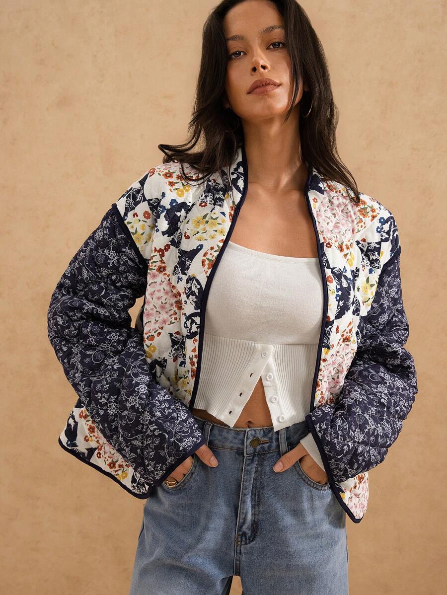 Forever 21 全新秋冬撞色 Ins 风格网眼绗缝长袖外套 - 彩色 - 查看 1