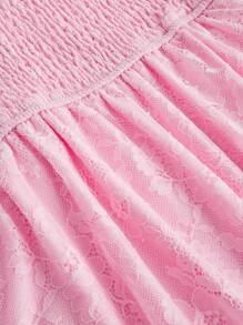 ROMWE Kawaii Plus Size Cute Sweet Lace Babydoll Cami Top For Summer - Pink - View 4