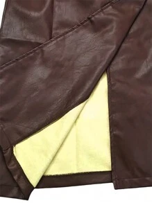 Firerie Women's Regular Fit Pu Leather Jacket With Contrast Lapel, Tie Belt And Waistband In Fall/Winter - Coffee Brown - View 6