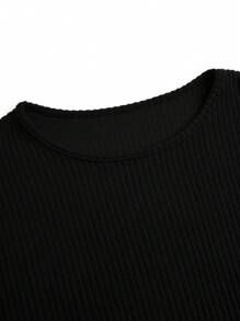 SHEIN LUNE Plus Size Women's Solid Color Round Neck Long Sleeve Pleated T-Shirt, Autumn Fall Cloth For Women - Multicolor - View 6