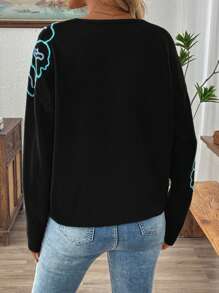 EMERY ROSE Suéter casual de cuello redondo de manga larga con estampado floral para mujer, otoño/invierno