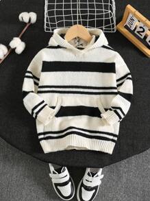 1 pieza Sudadera con capucha a rayas casual para niños pequeños, suéter cómodo, de moda, sencillo y práctico para la escuela de kindergarten, ropa de niño adolescente, atuendos de niño pequeño, apropiado para uso diario, escuela, deportes, otoño/invierno