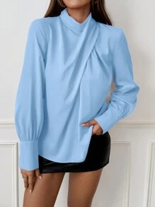 Chiquease Elegant Christmas Red Women's Blouse With Ribbon Bow Back Decor - Blue - View 8