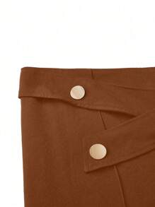 Calvaya Plus Size Waist Button Crossed Design Casual Straight Leg Pants Fall Cloth For Women - Coffee Brown - View 6