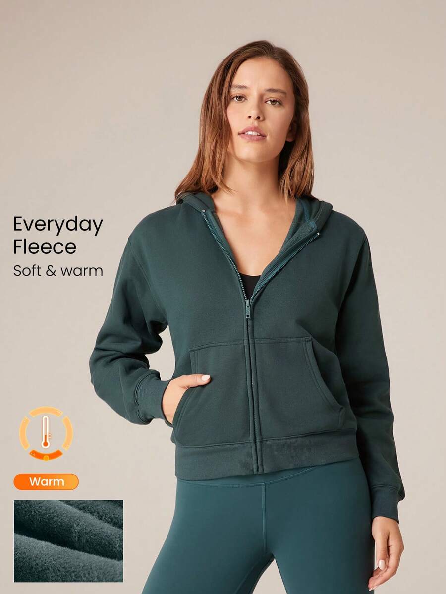 GLOWMODE Áo hoodie dài tay có khóa kéo cơ bản Everyday Fleece - tầm gửi - Xem 1