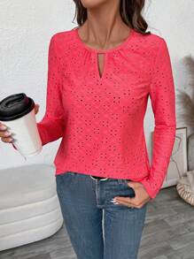 EMERY ROSE Camiseta de mujer de manga larga y cuello redondo de unicolor casual, de estilo minimalista, para uso diario