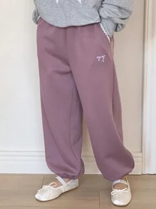 DAZY Tween Girls' Bow Print Patch Pocket Loose Drawstring Casual Sweatpants Fall,Winter - Purple - View 2