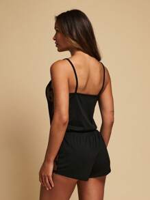 TryMe Comfortable Dot Mesh And Silky Cami And Mini Shorts Set - Black - View 7