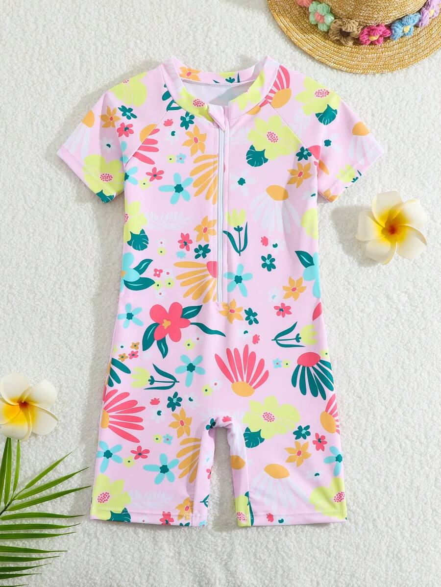 Young Girl Girl One-Piece Swimsuit/ Directional Print/ One Piece Swimsuit/ For Girls Summer Holiday - Multicolor - View 1