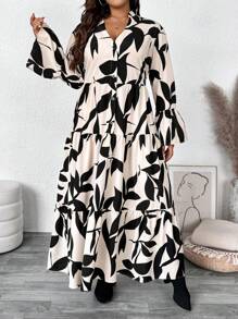SHEIN VCAY Plus Size Holiday Patchwork Midi Dress, Casual & Fashionable For Everyday Dresses For Women Elegant Valentine's Day Outfits Romantic
