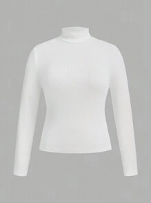 SHEIN Essnce Plus Size Women's T-Shirt, 4 Pieces, High Neck Long Sleeve Top, Out Top,Cute Tops Spring Clothes