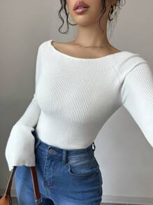 Elenzga 1 pieza Suéter holgado con manga acampanada y hombros descubiertos para mujer, Blusa de manga larga
