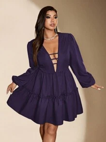 Viva Relle Vestido elegante de talla grande con cuello en V profundo, espalda abierta y tirantes cruzados