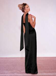 MUSERA Spaghetti Strap Maxi Dress 90's Prom Spring Wedding Guest, Graduation, Elegant Ibiza Holiday Fall Night Out Wedding Guest, Elegant, Date Night, Grunge , Halloween, Fall,   Party  Chic - Black - View 3