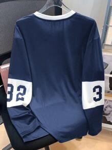 SHEIN Teen Boys' Letter Graphic Crew Neck Affordable Long Sleeve Oversized T-Shirt, Suitable For Pairing With Pants, Joggers, Jackets, Hoodies, Button-Up Shirts, Sweatpants, Racing Fall Winter