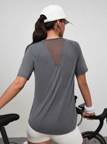 Powerista Damska koszulka z krótkim rękawem i jednolitym kolorem z siateczki na plecach, na zewnątrz