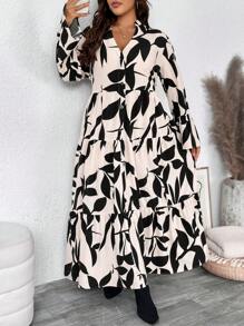 SHEIN VCAY Plus Size Holiday Patchwork Midi Dress, Casual & Fashionable For Everyday Dresses For Women Elegant Valentine's Day Outfits Romantic
