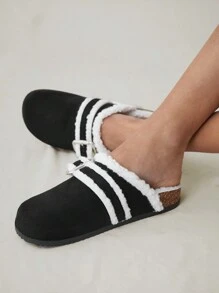 Solecia Women Metal Buckle Casual Fashion Black Fluffy Slippers For Christmas And New Year Holiday Vibe Fall And Winter - Black - View 3