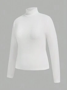 SHEIN Essnce Plus Size Women's T-Shirt, 4 Pieces, High Neck Long Sleeve Top, Out Top,Cute Tops Spring Clothes