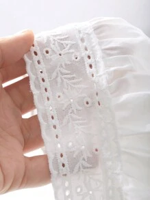 DAZY Spring Floral Lace Collar Ruffle Hem Nightgown Pajama - White - View 7