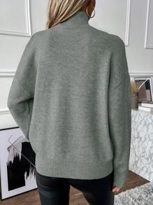 SHEIN LUNE Casual Solid Color Open Shoulder Mock Neck Knit Sweater For Autumn/Winter