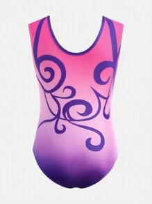 Traje de natación con malla ajustada y estampado para niñas pequeñas, apto para gimnasia, ballet y danza - Morado - Ver 2