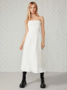 SHEIN EZwear Robe tube avec volant ourlet de couleur unie élégante - Blanc - Voir 5