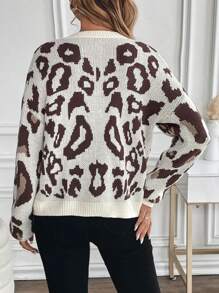 SHEIN LUNE Cárdigan de mujer de manga larga con estampado de leopardo y abotonadura sencilla, para otoño/invierno